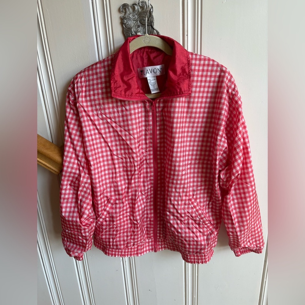 Vintage 80s 90s LAVON Windbreaker Jacket Small plaid orange